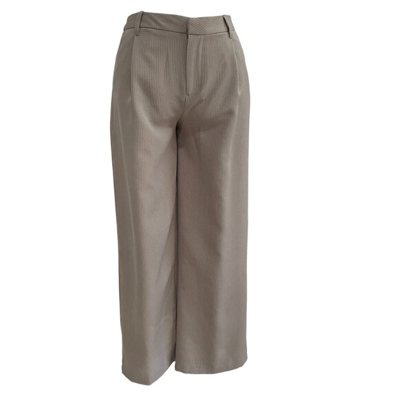 Streetwear Society Taupe Pinstripe Wide Leg Pants Workwear Y2K Minimalist Chic - Picture 6 of 9